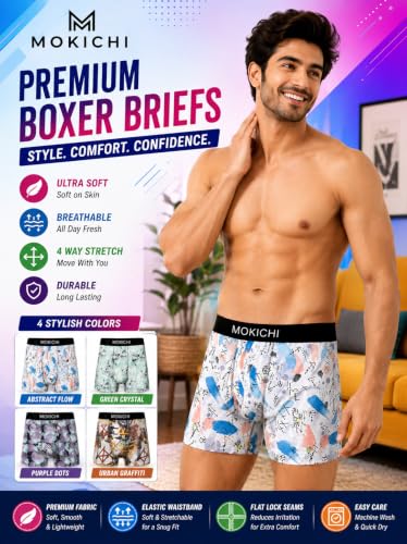 Image of Men's Printed Trunks | Boxer Brief Underwear with Broad Elastic Waistband and Contoured Pouch | Multicolour, Pack of 4