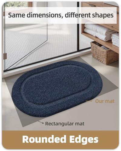 Image of Color&Geometry Small Blue Bathroom Rugs, Non Slip Shower Mat with Rubber, Ultra Soft and Absorbent, Washable Bath Mats for Bathroom Floor, Shower, Sink, Vanity, 15 inchx23 inch