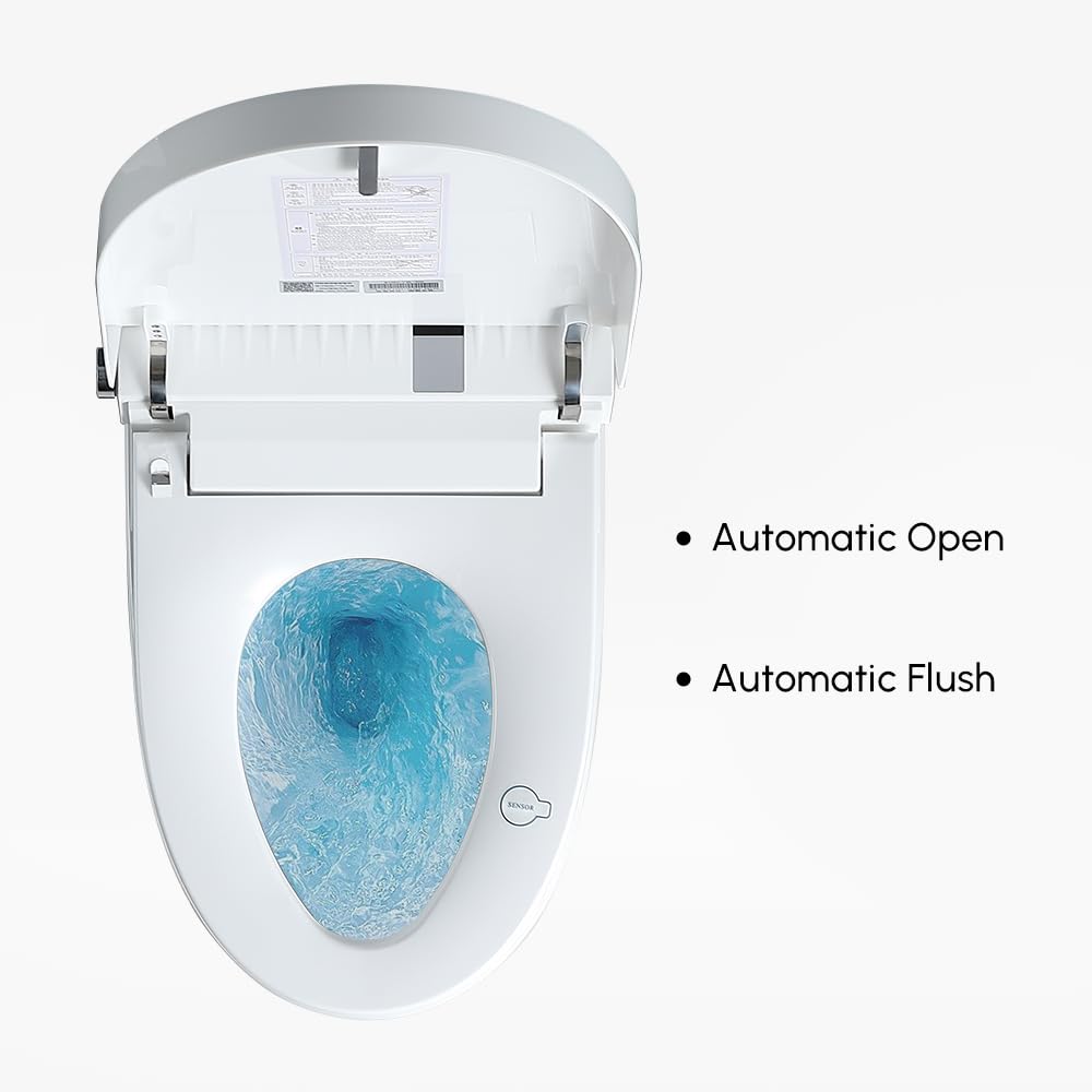 Homary Toilette Japonaise avec Chasse d'Eau Automatique 5L, WC Japonais Monobloc à Poser avec Siège Chauffant et Éclairage LED, Séchage à l'Air Chaud, Blanc, Sortie Horizontale (70x40x50cm)
