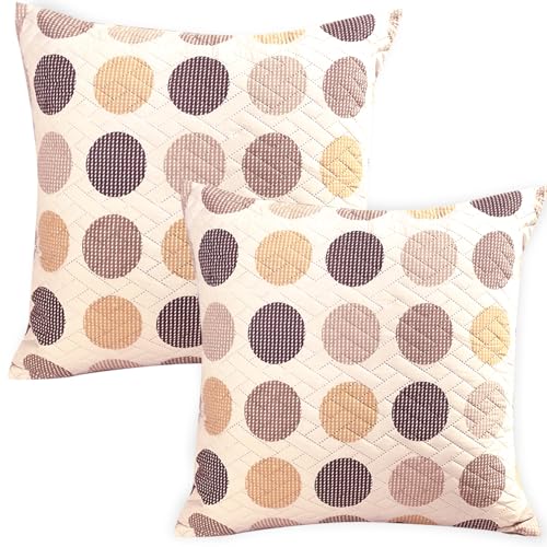Image of HOKIPO Printed Cushion Cover 22x22 in, Brown Polka Dot