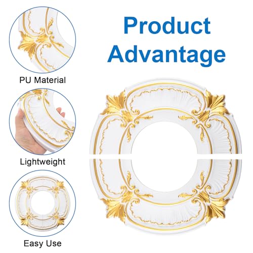 Image of INCREWAY 1Pc 13 Inch Painted Gold Carved Ceiling Lighting Base, Decorative Ceiling Lighting Used for Painted Gold Decoration in Living Rooms Lobbies Bedrooms Corridors Gypsum Circular Installation