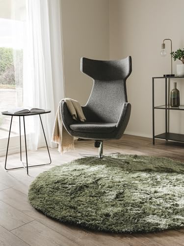 benuta Whisper Tapis à Poils Longs - Vert 160 x 160 cm Rond - Douillet, Doux, pour Chambre à Coucher et Salon, Facile d'entretien, Compatible avec Chauffage...