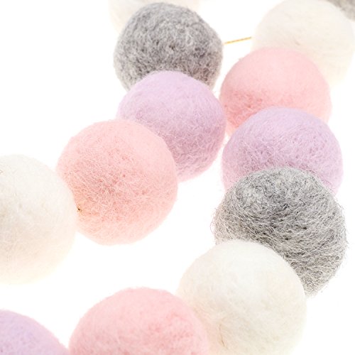 Wool Felt Balls Garland (Purple+Pink+White+Grey) #TOP3
