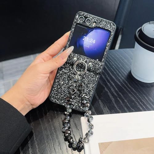 Coque Samsung Z Flip 3 cuir pailleté résout les chutes avec son bracelet