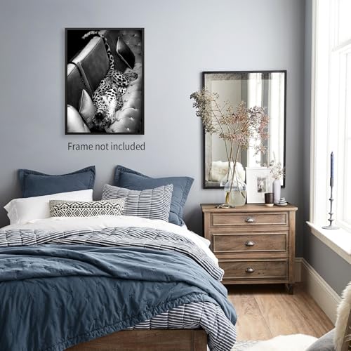 Impressions sur toile de léopard noir et blanc tableau Panther 40x61