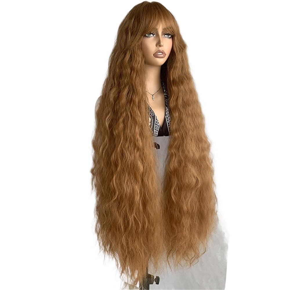 xiuling4568 Long Curly Wig With Bangs For Women, 40 Inch Wavy Synthetic Bounce Fluffy Natural Style Wigs For Daily Use Hairs Extensions(Brown)