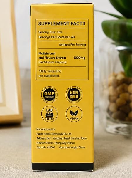 Mullein Drops - Lung Cleanse,Mullein Leaf Extract for Lungs Cleanse & Respiratory Function Healthy Breathing Immune, Natural Herbal Supplement Sugar & Alcohol-Free