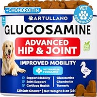 Glucosamine for Dogs - Hip and Joint Supplement for Dogs - 120 Chews with Glucosamine Chondroitin, Turmeric, MSM - Canine Joint Health - Mobility Support - Duck Flavor Chewable Treats