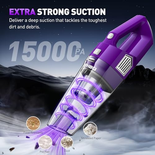 DBHAL Handheld Vacuum Cordless, 15000PA Powerful Suction Car Vacuum Cleaner Lightweight with Multi Accessories, Hand held Vacuum Cleaner Cordless Rechargeable for Car Home by DBHAL - Image 2