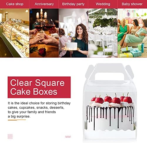 CAEEKER Transparent Cake Boxes, 10 PCS Clear Cake Box Gift Box Square Plastic Baking Box Cupcake Containers Display Box Bakery Packaging Box Carriers Cake Holder Fits 4 Inch Fairy Cakes Dessert Candy