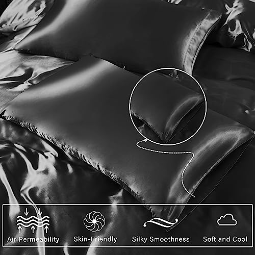 Vonty 3-Piece Silky Satin Duvet Cover Set Full/Queen Size Comforter Cover, Organic Natural 400Tc Black Duvet Cover Set - Luxury & Sexy Bedding Duvet Covers With Zipper Closure(No Comforter) #TOP5