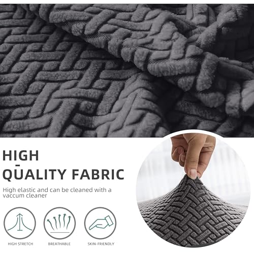 Image of Genina Recliner Sofa Covers - Stretch Reclining Couch Covers with Stripe Jacquard - 3 Seat Cushion Slipcovers with Soft Fabric - Furniture Protector for Pet Kid (Dark Gray)
