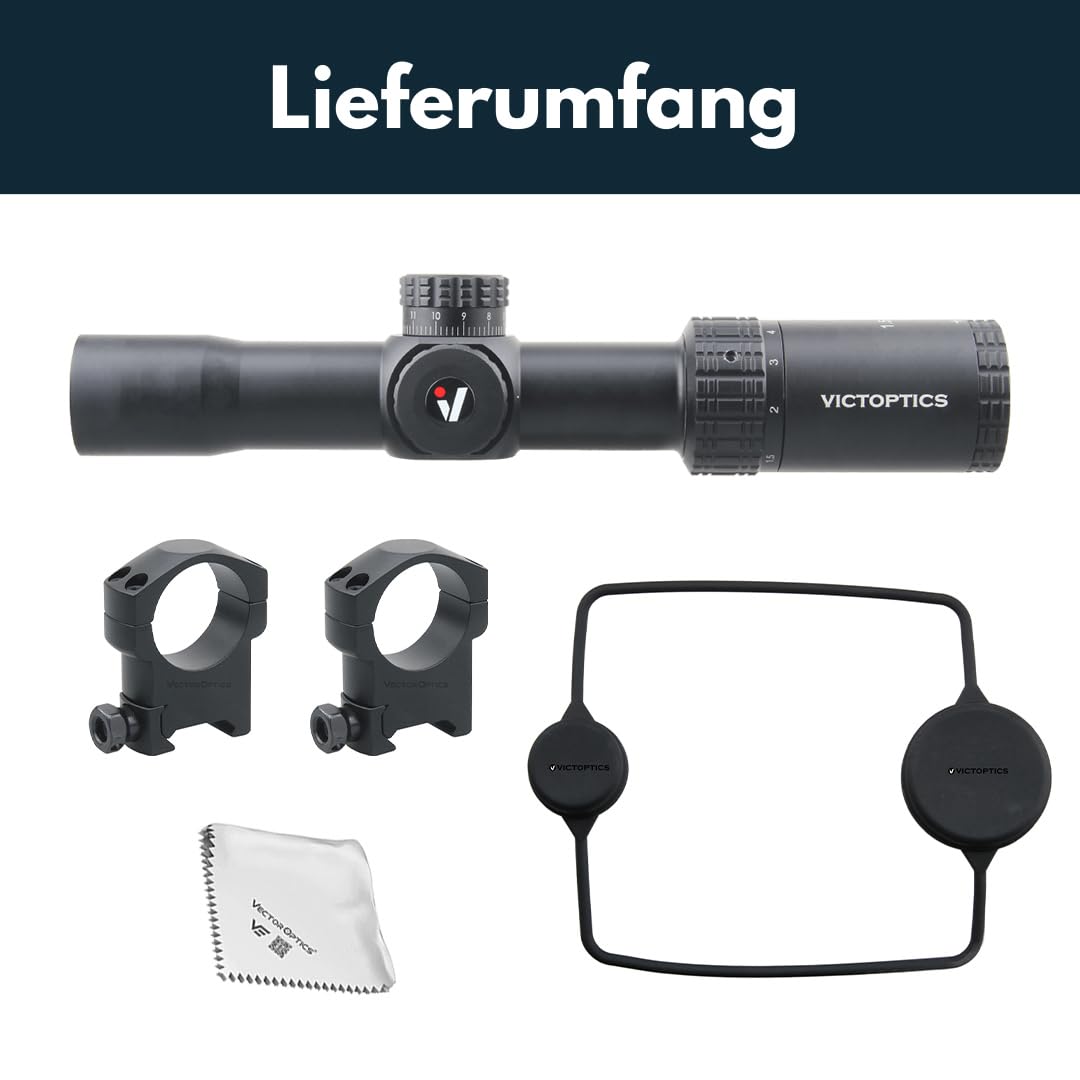 Victoptics OPSL32 S4 1.5-6x28 Zielfernrohr für Sport, Airsoft und Jagd, Luftgewehr, Ziel-Visier, Gewehrzielfernrohr, Rifle Scope, umfangreiches Zubehör