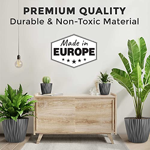 Mueller Austria Plant And Flower Pot 4/1 Set, Heavy Duty 12 Inch European Made Stylish Indoor/Outdoor Decorative Planter, For All House Plants, Flowers, Herbs, Grey #TOP1