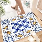 HKPOEQ Alfombra de Baño Antideslizante 40x60 cm,Ilustración de Acuarela de mayólica Italiana Decoración de mayólica Italiana,Microfibra Súper Absorbente y Suave, Alfombrilla Lavable y Ducha o Bañera