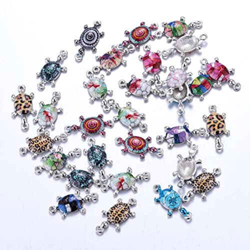Manloufushi 30 Pcs Mixed Color Cute Sea Turtles Charms Jewelry Enamel Pendant Decoration Diy Handmade Making Necklace Bracelet Earring Keychain Accessories 27 * 14Mm #TOP2