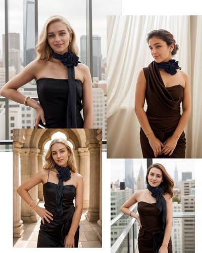 6PCS Chiffon Scarf for Women Lightweight Soft Neck Scarf Accessory Rose Flower Long Skinny Necktie Choker2