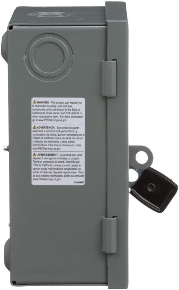 Square D by Schneider Electric L111N Safety Switch, Light Duty, Fusible, 30A, 2 Wire, 1 Pole, 1 Neutral, 120VAC, Type 1
