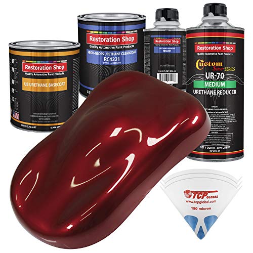 Restoration Shop - Fire Red Pearl Urethane Basecoat with Clearcoat Auto Paint - Complete Medium Quart Paint Kit - Professional High Gloss Automotive, Car, Truck Refinish Coating