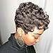 MOONSHOW Brown Pixie Cut Wig Short Curly Wigs for Black Women Dark Brown Haitcut Wigs Synthetic Pixie Cut Wig with Bangs Natural Wavy Short Layered Pixie Wigs for African American Women(Brown)