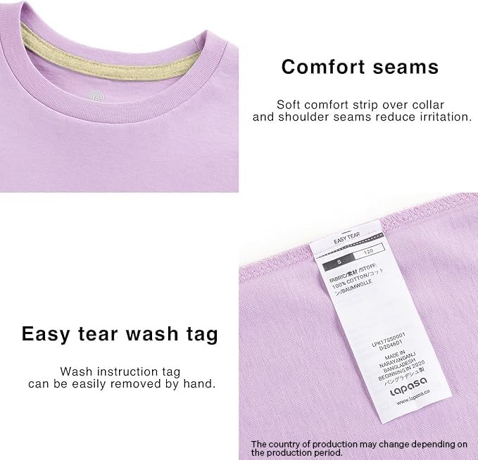 Image of LAPASA Boys & Girls Cotton T-Shirts 4 Pack Tagless Tees for 3T-13Y Kids K01 | Ribbed Crewneck Short Sleeve Undershirts for Toddlers and Teens. Soft, Breathable, Ideal for School /Daily Wear /Sport