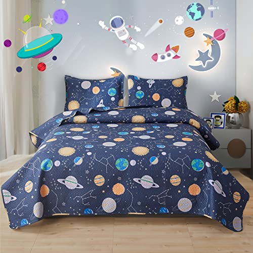 Space Bedding Quilt Twin Size Galaxy Bedspread Summer Astronomical Constellation Planet Bed Cover Kids Bed Covelet Lightweight Universe Blanket #TOP30