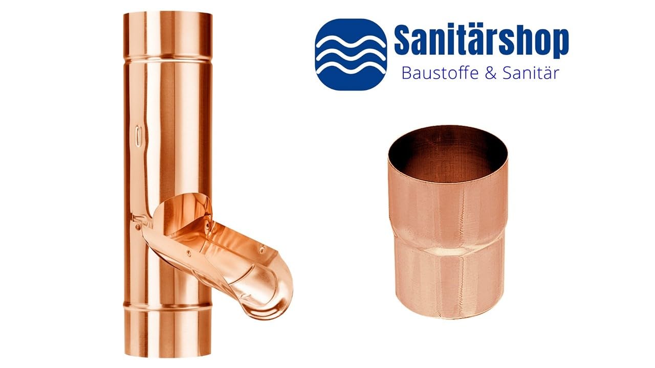 Sanitärshop Baustoffe & Sanitär Set: Regenrohrklappe OHNE Sieb Kupfer in den Größen inkl. Steckmuffe zum mühelosen Verbinden der Klappe bei abgeschnittenen Rohren (87mm)