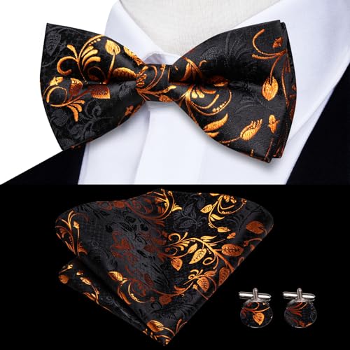Image of Dubulle Suspender and Bow Tie for Men Paisley Solid Mens Suit Braces Pretied Bowtie and Handkerchief Cufflinks Formal Wedding