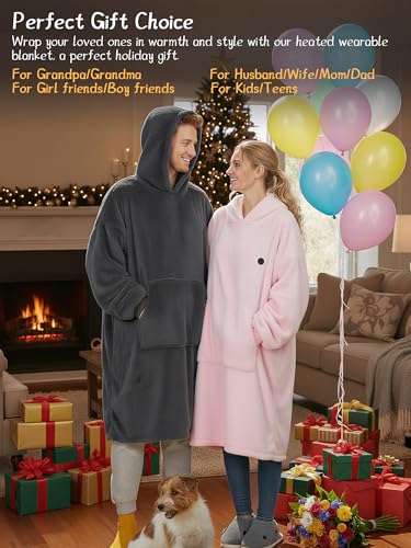 Beheizte Hoodie Decke mit Ärmeln,Heizdecke mit Ärmeln Kabellos mit Akku,10000mAh,Geschenk für Frauen,Tragbare Decke zum Anziehen Erwachsene Kuscheldecke,Weihnachtsgeschenke für Freundin Mütter75*110cm