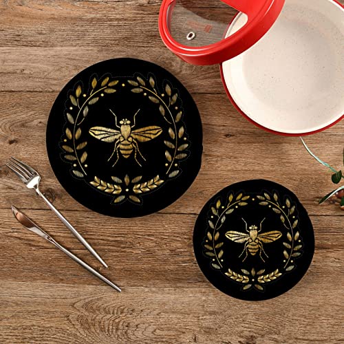 Embroidered Bee Trivets For Hot Dishes Pot Holders Set Of 2 Pieces Hot Pads For Kitchen Cotton Round Trivets For Hot Pots And Pans Placemats Set For Kitchen Countertops Decor #TOP1