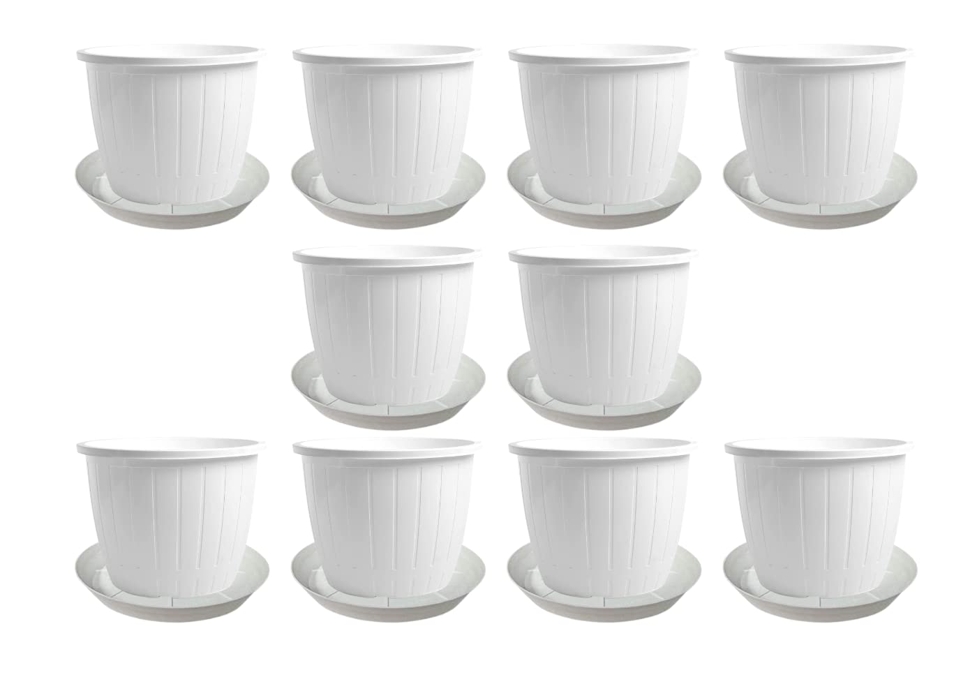 Amazon Brand - Umi Plastic Duro Flower Pot for Gardening, Indoor/Outdoor Planter-White (8 INCH)(Pack of 10 with Tray) (B0BD5V8Q2X) Amazon Price History, Amazon Price Tracker