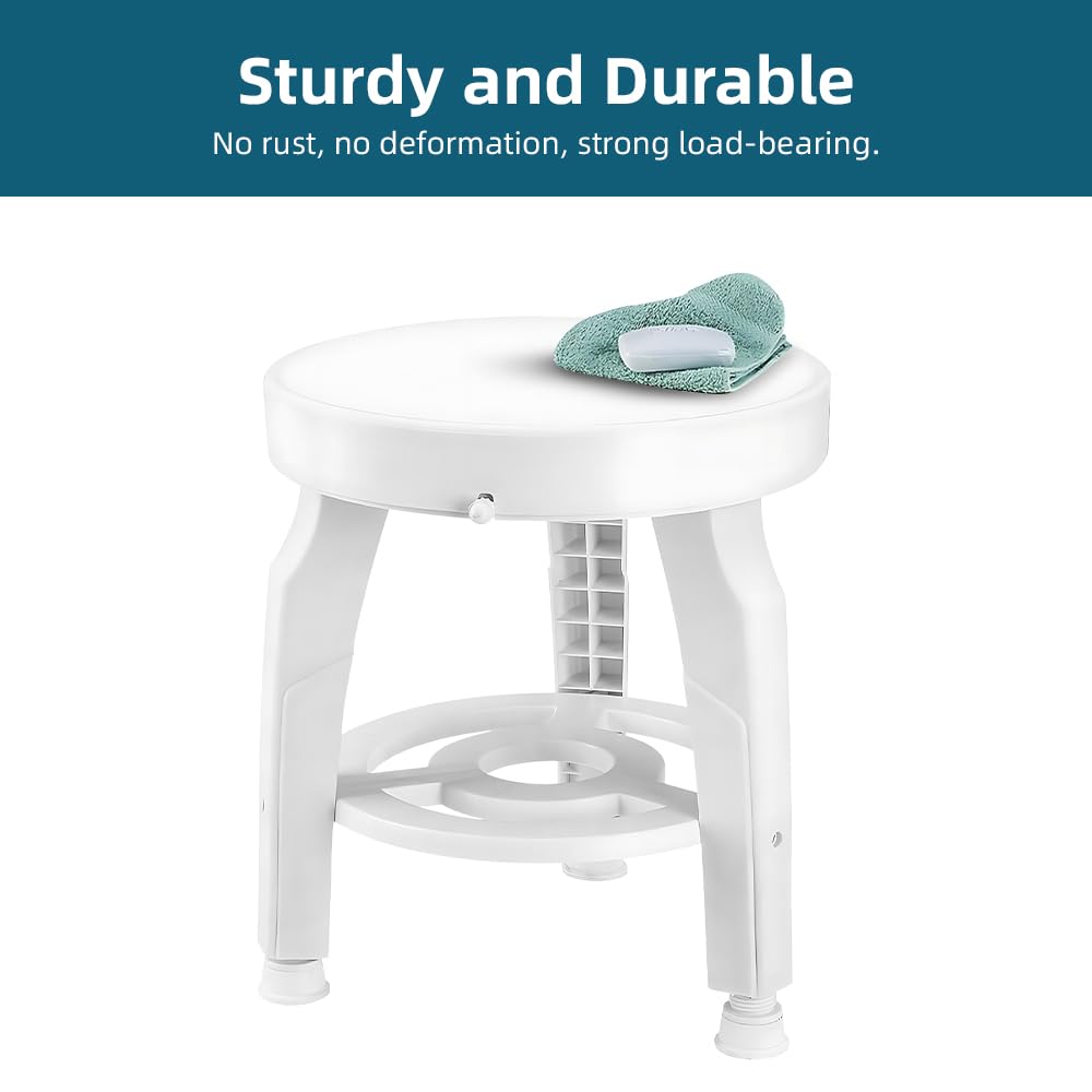 Silla de Ducha Redonda, Taburete de Ducha Ajustable en Altura, Giratorio de 360 ​​Grados, con Patas de succión y Estante de Almacenamiento para bañera de baño, Hospital, Ancianos