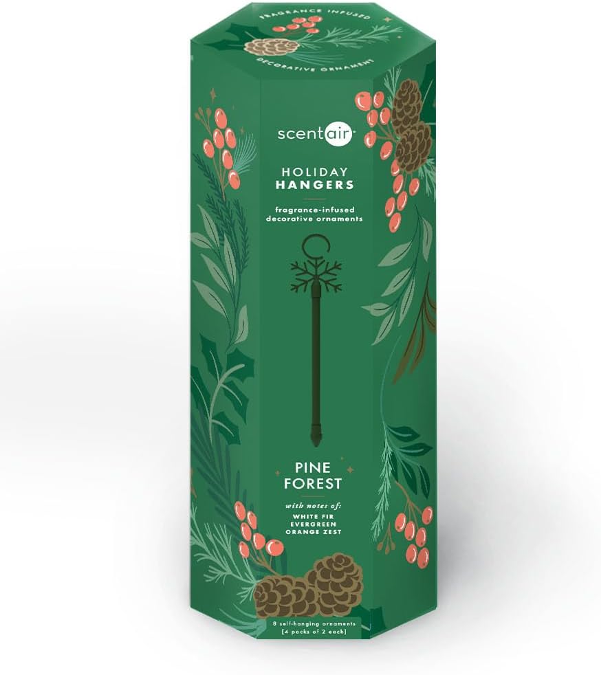 ScentAir Pine Forest Fragrance Holiday Hanger Ornament, Self Hanging Scented Christmas Ornaments, Pack of 8