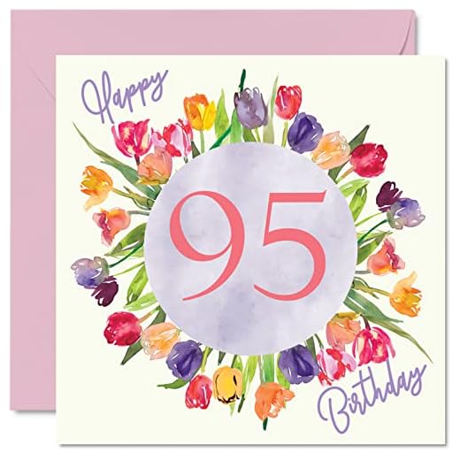 Hermosas tarjetas de cumpleaños de 95 para mujer, ramo de flores de tulipanes de acuarela, tarjeta de feliz cumpleaños para ella, 145 mmx145 mm, bonitas tarjetas de felicitación florales