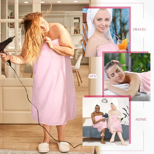 Image of Tigeen 4 Pcs Spa Wrap Towel Wrap for Women Spa Robe with Adjustable Closure Elastic Top Lightweight Wraps for Bath Shower (Pink,XXL-4xl)