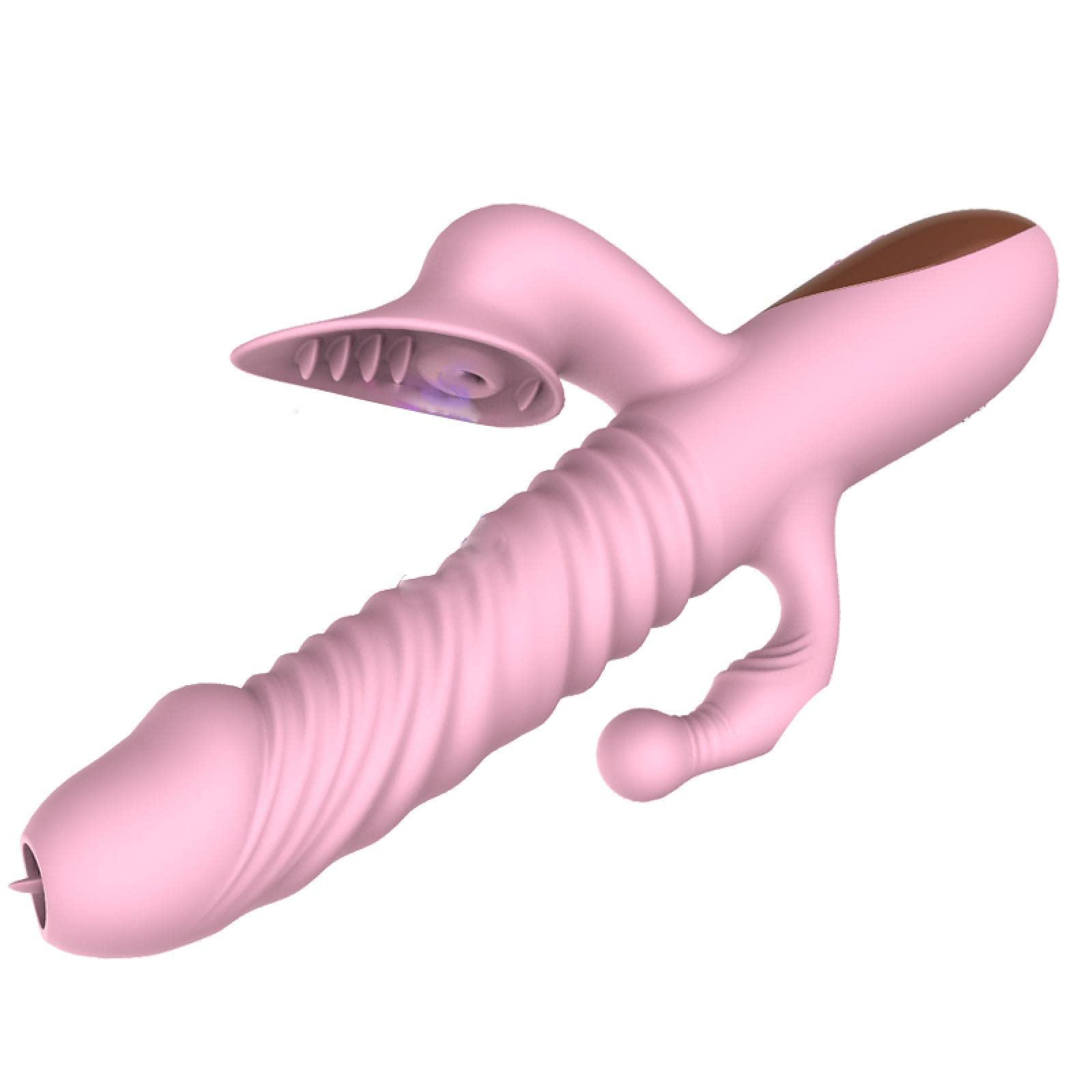 Dona Vibratori Dildo vibrante telescopico Spinta Leccata di lingua Vibratore Clitoride Vagina Clitoride Stimolazione anale Giocattoli del sesso per le donne