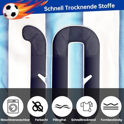 COQOYO Fussball Trikot Kinder Set, Heim Nr.10 Fußballtrikot für Jungen und Mädchen von 8-9 Jahren, Atmungsaktives und Schnelltrocknendes Fußball-Trainingstrikot mit Kurzarm Shorts Socken, Blau-Weiß