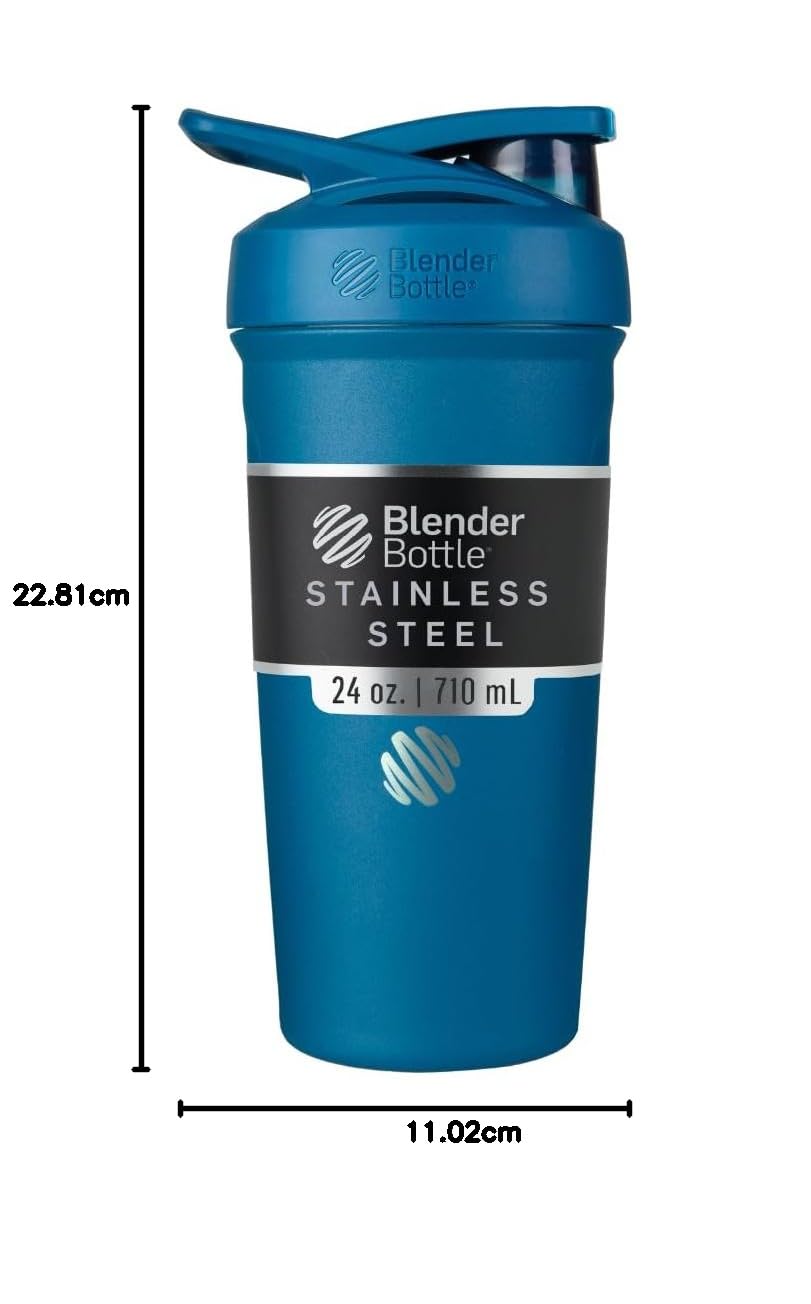 BlenderBottle Strada - Botella térmica de acero inoxidable con BlenderBall, coctelera de proteínas y agitador de fitness, sin BPA, doble pared, aislado al vacío, color azul océano, 375 g