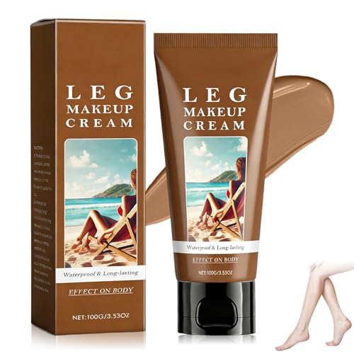 Leg Makeup Cream, Body Coverage Perfector, Waterproof Sweatproof Body Makeup with Brush, No Transfer Body Concealer, Long Lasting Body Foundation for All Skin Tones (Dark Skin Tone)