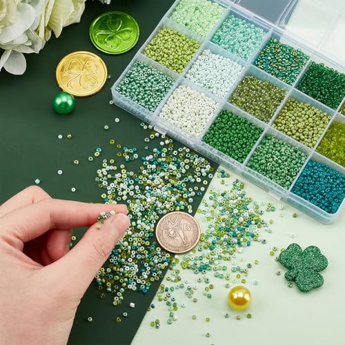 PH PandaHall 12000pcs Green Seed Beads, 2mm Waist Beads Glass Seed Bead Mini Spacers 12/0 Small Bead for Jewelry Making Eyeglasses Chain DIY Crafts Home Party Decorations - Image 2