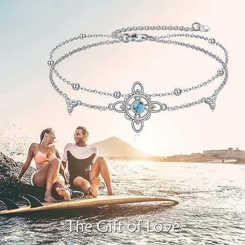 Image of VONALA Witches Knot /Compass /Dragonfly /Clover Bracelet Sterling Silver Adjustable Charm Bracelet Summer Beach Foot Chain Jewelry for Women Gifts
