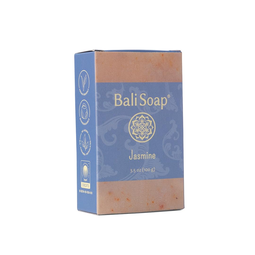 Bali Soap – Jasmine Natural Soap Bar for Men & Women, Vegan Handmade Exfoliating Body & Face Wash, Cold Pressed 3 Pack 3.5 oz Each, Gift Set