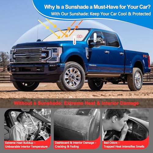 Image of Front Windshield ＆ Side Window Sun Shade for 2019-2025 Chevy Silverado 1500, Double Cab Crew Cab 4Door, Foldable Window Sunshade Sun Visor Protector, Window Shades Blocks UV Rays, Pack of 3