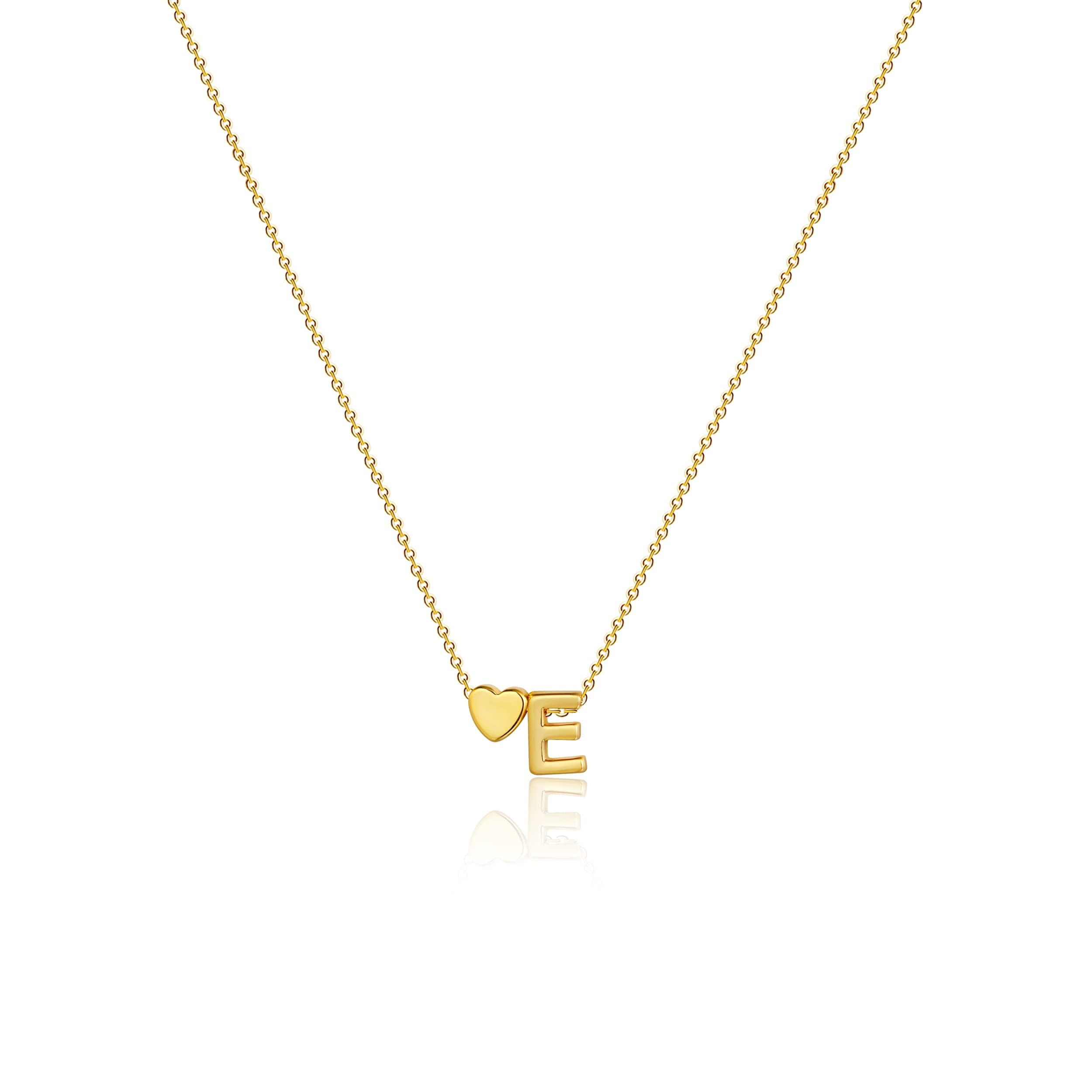 Initial Heart Necklace Gold Dainty Letter Pendant Tiny Heart Necklace for Women - Heart E