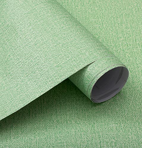 Guvana 15.7"x118" Green Wallpaper Grasscloth Peel and Stick Wallpaper Tuxtured Contact Paper Grasscloth Textured Self Adhesive Removable Solid Color Wall Paper for Bedroom Livingroom Decor