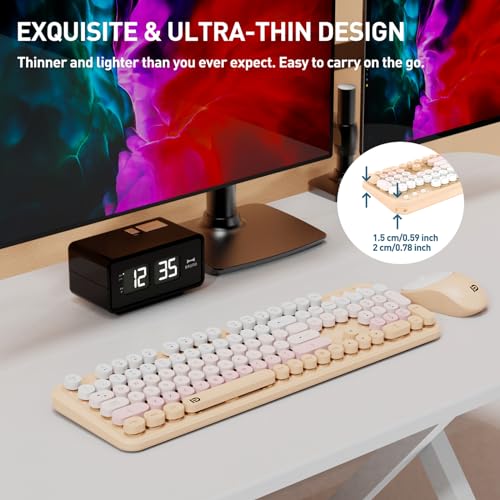 Image of Wireless Keyboard and Mouse Combo,Cute Round Keys,for Long Nail,Orange Pink | Aesthetic Bubble Keys,Retro Typewriter Style,Clicky Sound,2.4GHz USB Receiver,Full-Size with Number Pad for PC Laptop Desktop