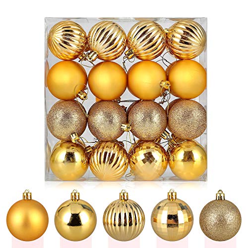 Kranich 32 bolas de árbol de Navidad, bolas doradas, inastillables, decoraciones para colgar de Navidad, grandes bolas colgantes para fiestas, bodas, decoración (5 acabados, 60 mm)