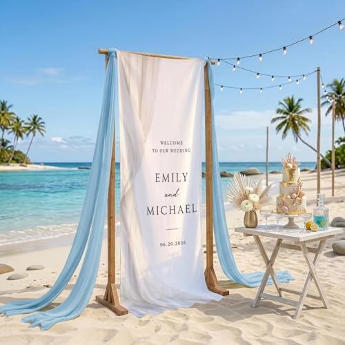 Custom Beachfront Serif Monogram Banner, Personalized Name Date Couple Wedding Sign for Seaside Ceremony Reception Entrance Welcome Decoration