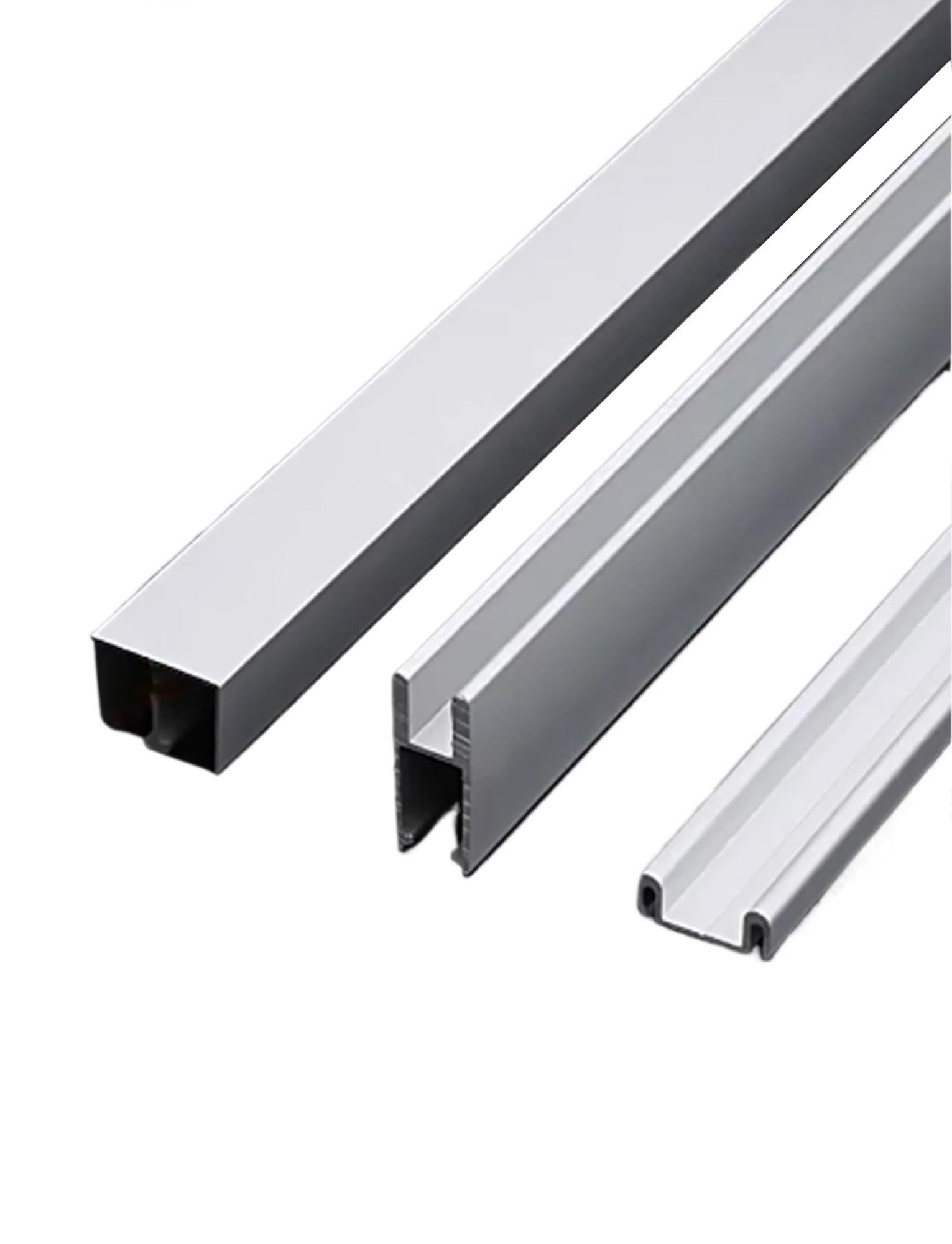 Pbwerigl Silver Sliding Glass Window Track, Aluminum Alloy Sliding Door Track Set For 8Mm Glass Panels(,63In)