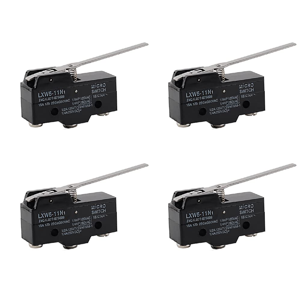 LXW5-11N1 Micro Limit Switch SPDT 1NO 1NC Hinge Lever Momentary Push Button Limit Switches 3A AC380V DC220V (Pack of 4)